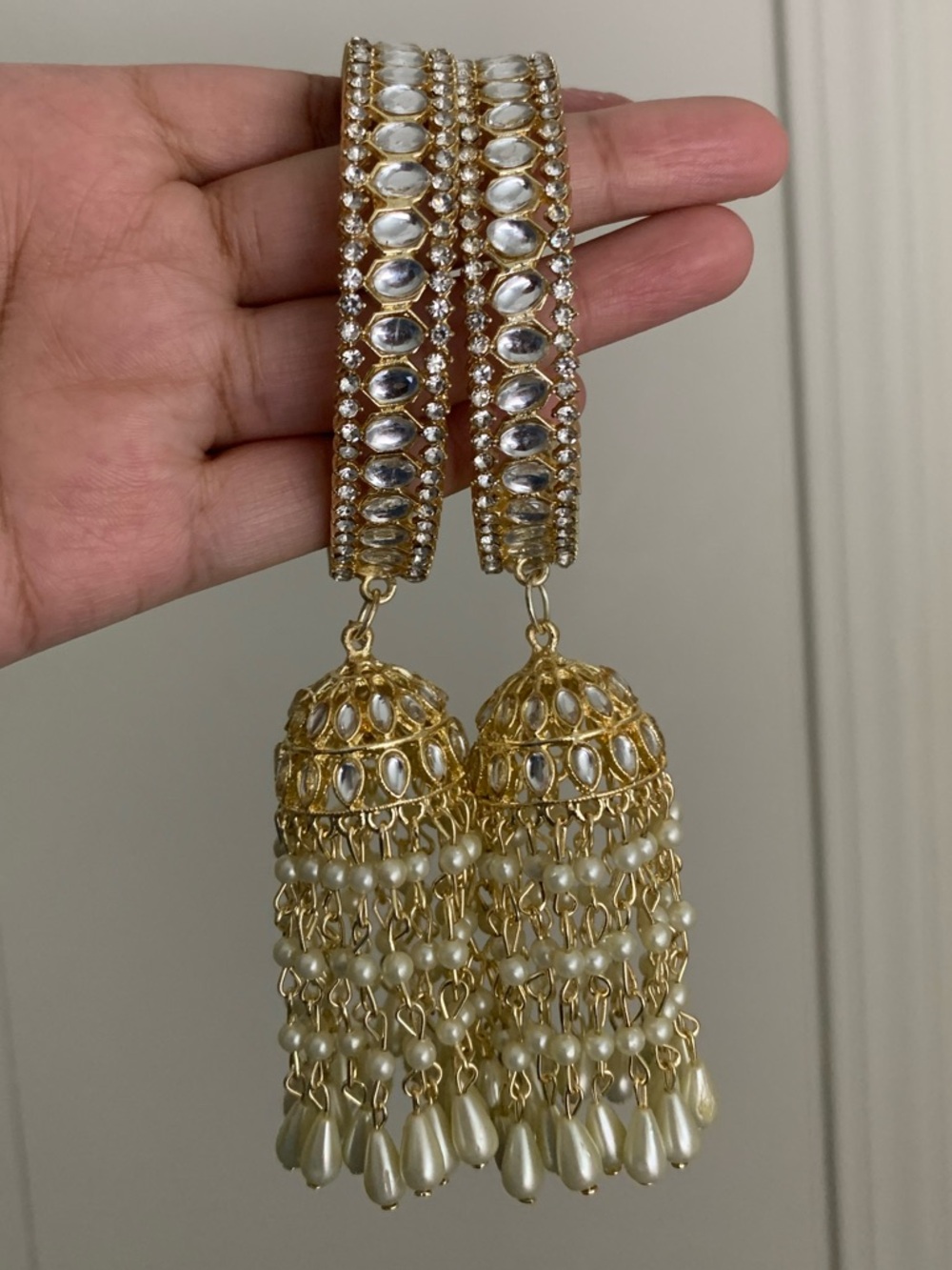 Gold and White Kundan Bangles